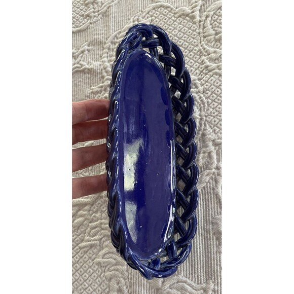 PRIMO'GI BASSANO Cobalt Blue Ceramic Basket Woven Made in Italy Org Gold Label - Picture 11 of 12